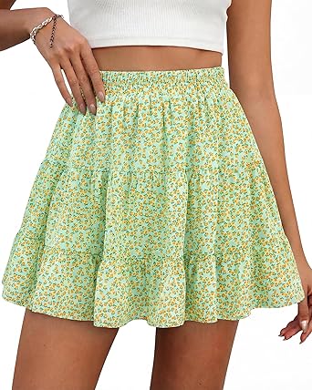 BTFBM Summer Skirts for Women 2026 High Waist Flowy Shorts Underneath Boho Tiered Floral Tennis Skorts Casual Mini Skirt