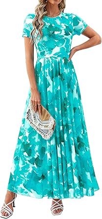 BTFBM Summer Dresses for Women 2026 Formal Short Sleeve Floral Homecoming Dress Maxi Wedding Guest Vacation Outfits