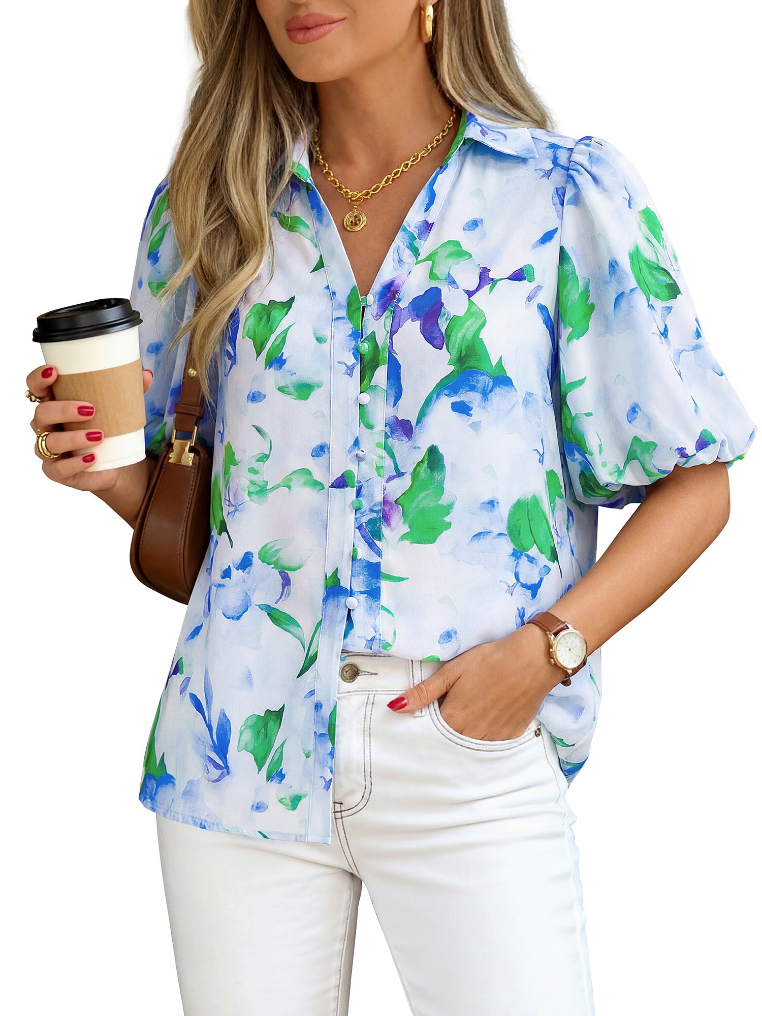 BTFBM Womens Tops Summer Button Down Shirts Casual Short Sleeve V Neck Floral Boho Business Blouses Vacation Outfits