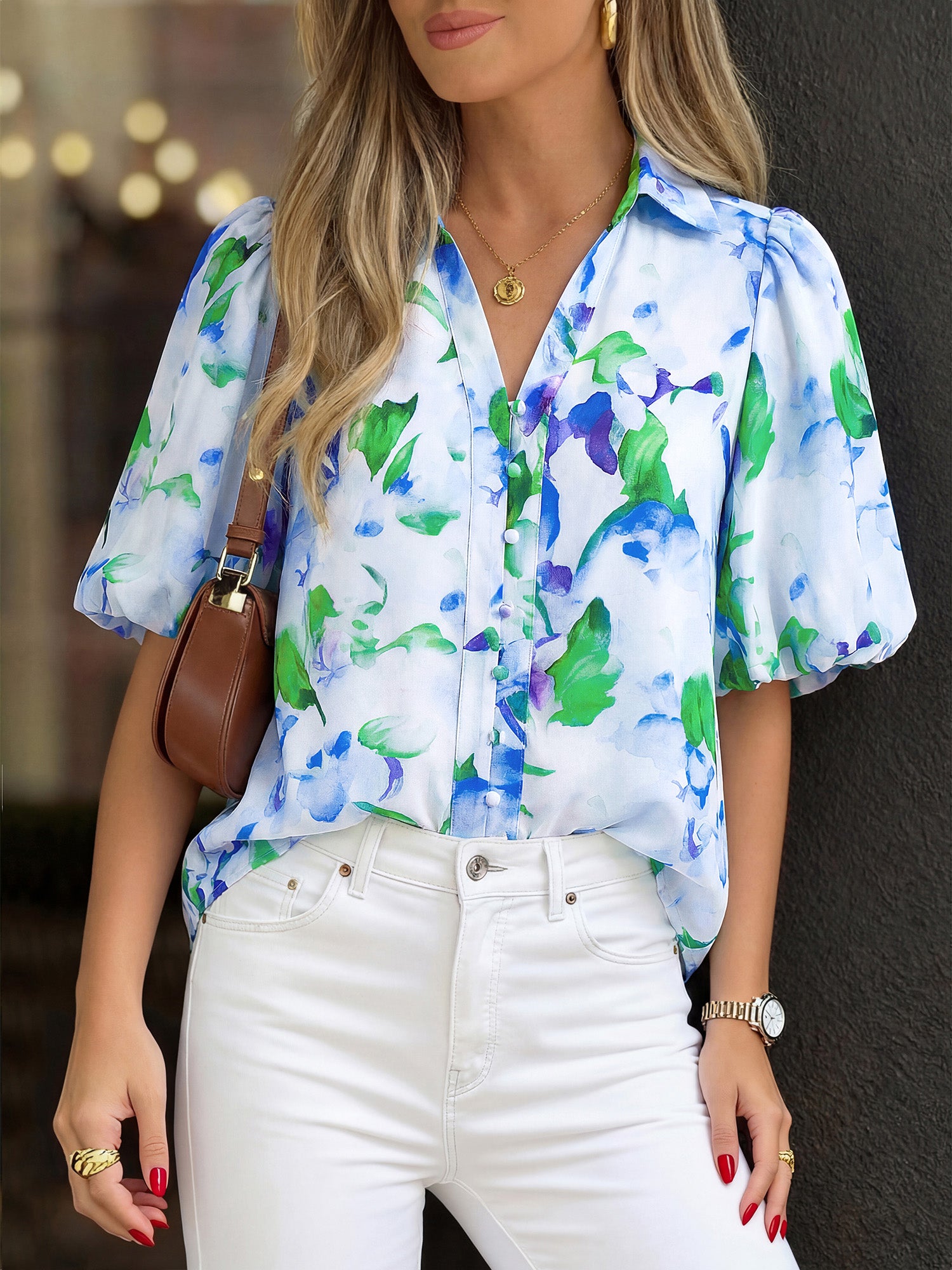 BTFBM Womens Tops Summer Button Down Shirts Casual Short Sleeve V Neck Floral Boho Business Blouses Vacation Outfits