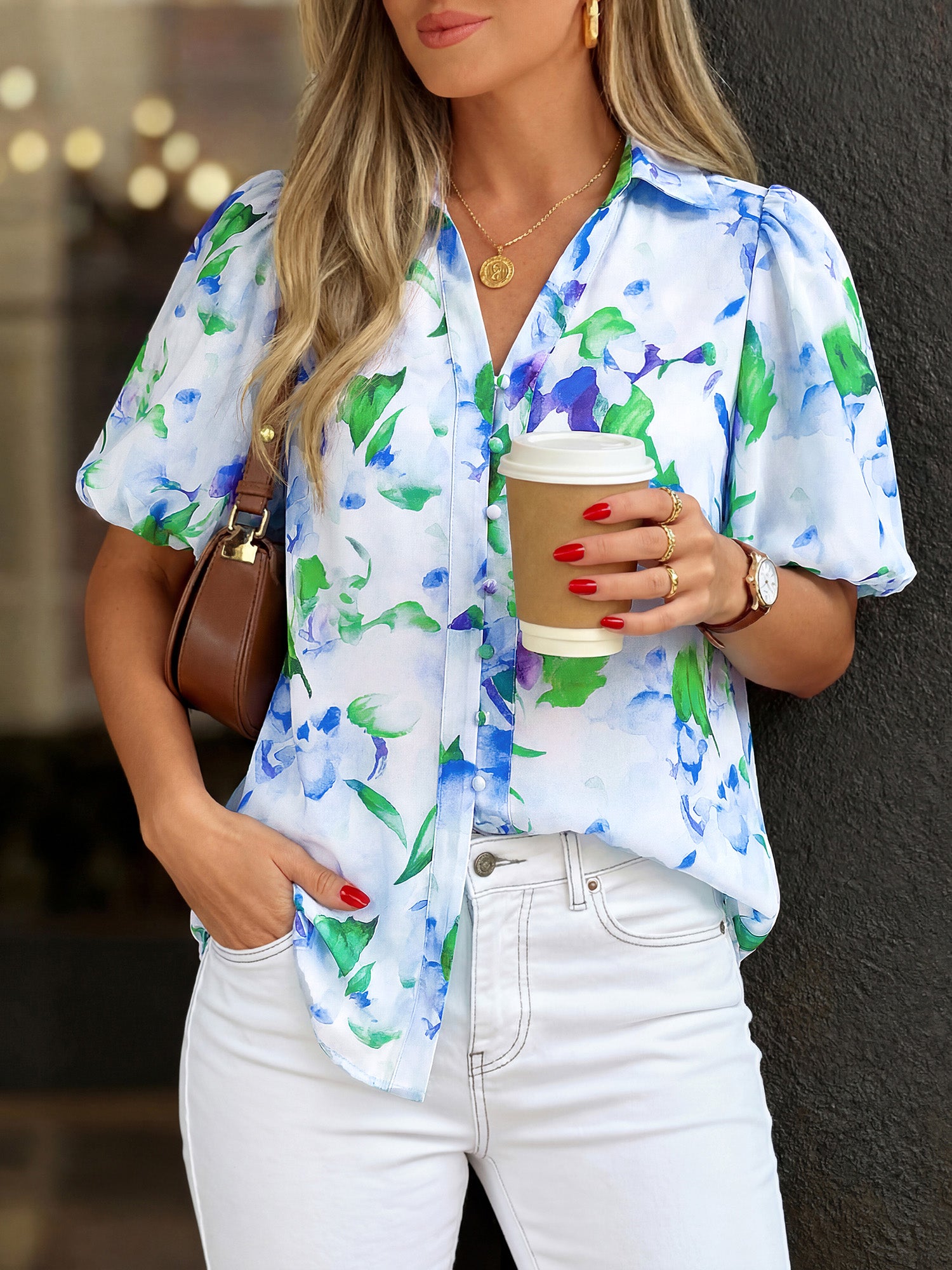BTFBM Womens Tops Summer Button Down Shirts Casual Short Sleeve V Neck Floral Boho Business Blouses Vacation Outfits