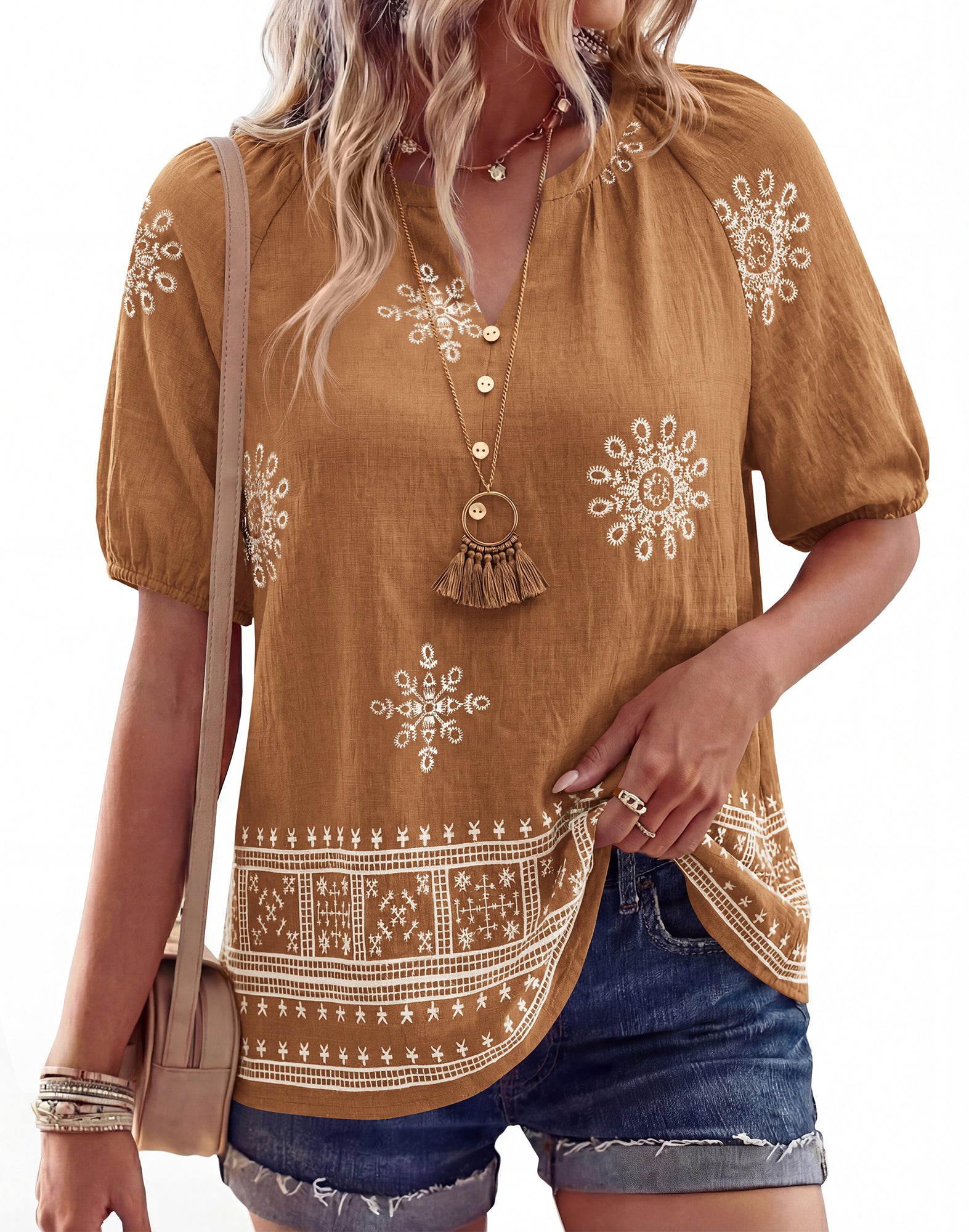 BTFBM Womens Summer Tops Boho V Neck Short Sleeve Dressy Casual Business Blouses Flowy Floral Print Shirt Trendy 2026
