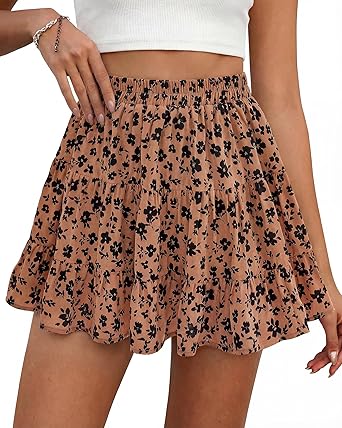 BTFBM Summer Skirts for Women 2026 High Waist Flowy Shorts Underneath Boho Tiered Floral Tennis Skorts Casual Mini Skirt