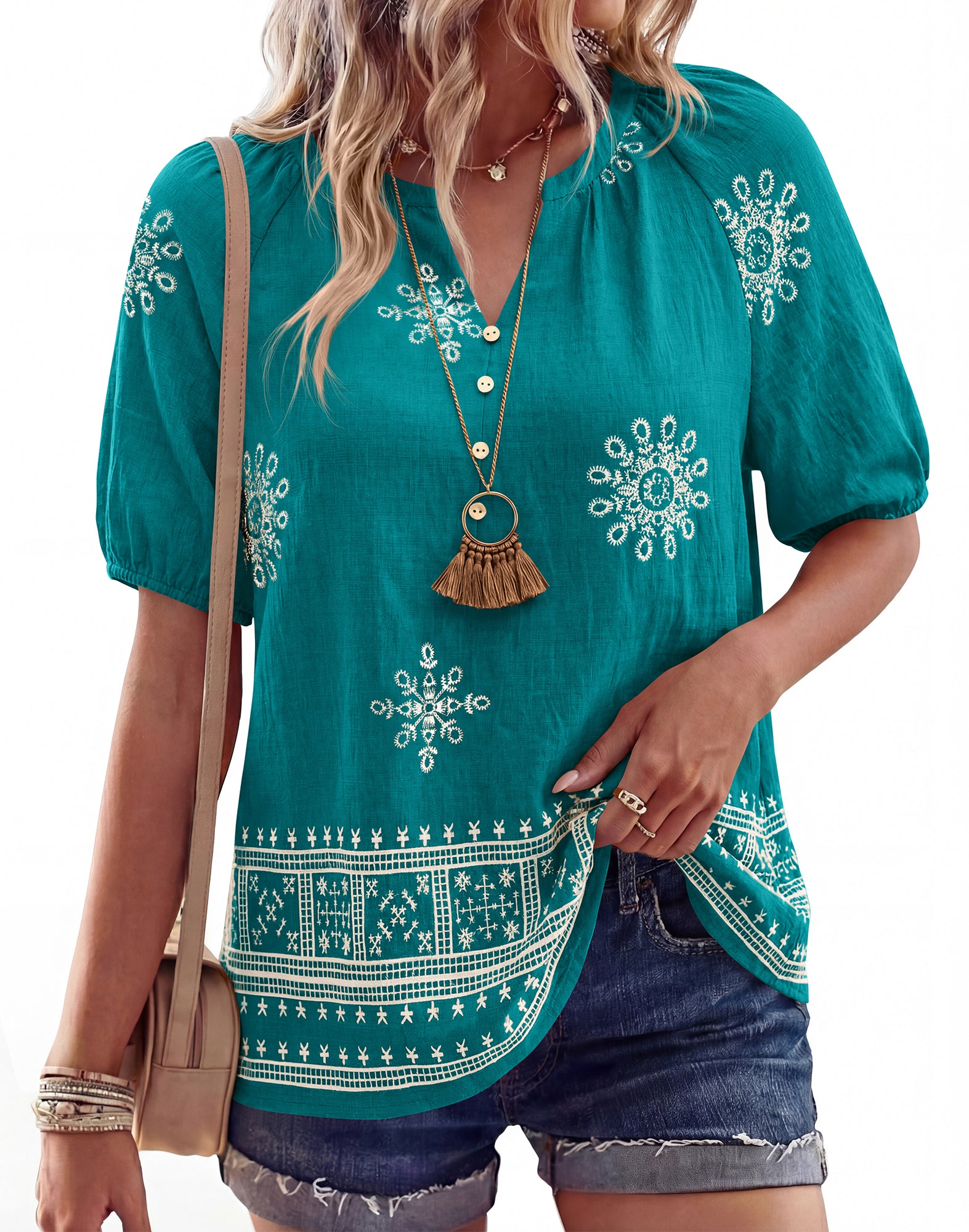 BTFBM Womens Summer Tops Boho V Neck Short Sleeve Dressy Casual Business Blouses Flowy Floral Print Shirt Trendy 2026
