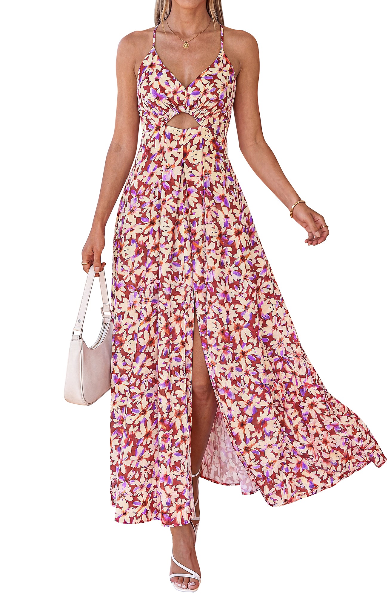 BTFBM Summer Dresses for Women 2026 Spring Floral Spaghetti Strap Smocked Cutout Maxi Dress Resort Beach Vacation Outfit