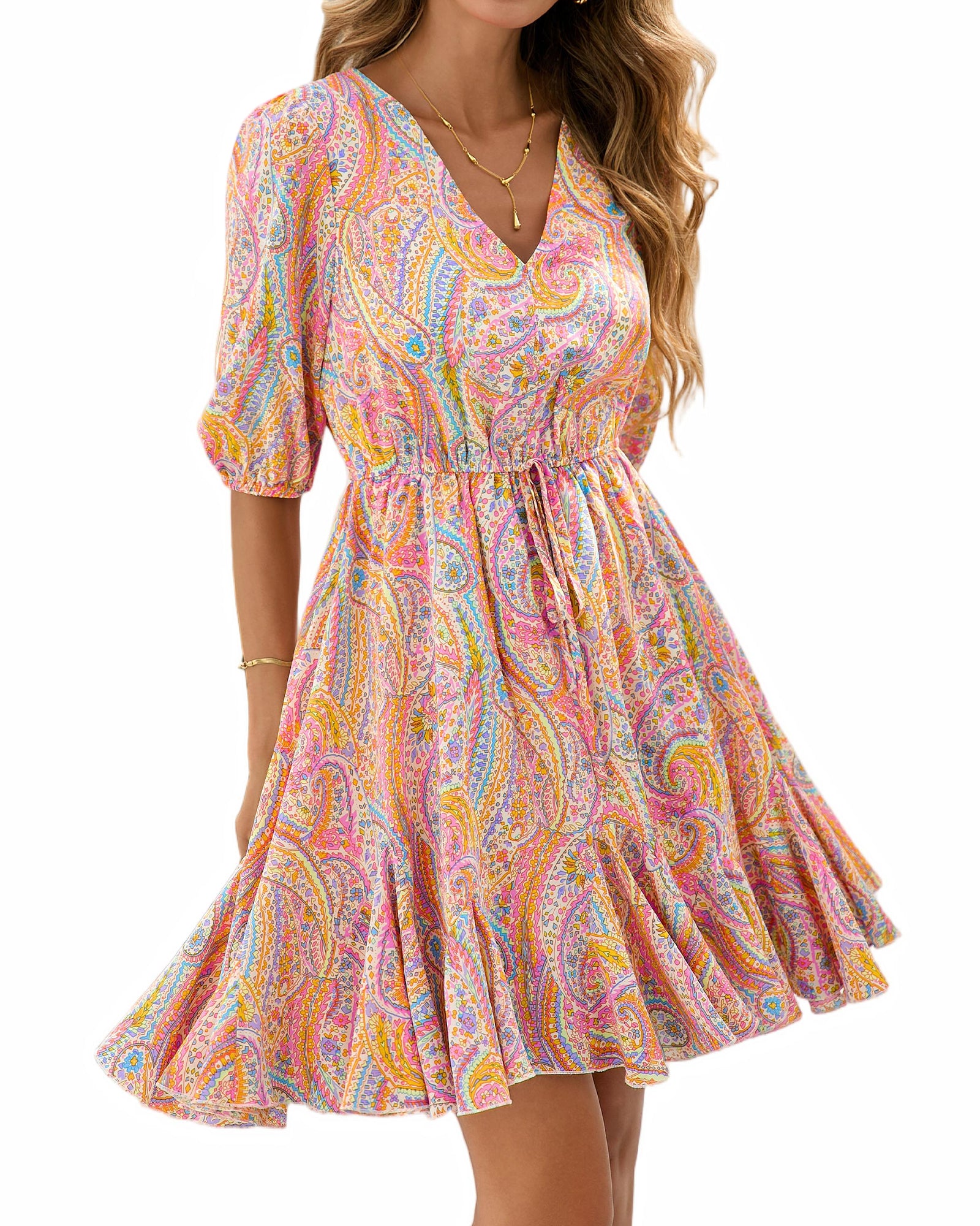 BTFBM Women Summer Spring Floral Boho Dress 2026 V Neck Short Sleeve Ruffle Beach Vacation Clothes Wedding Guest Dresses