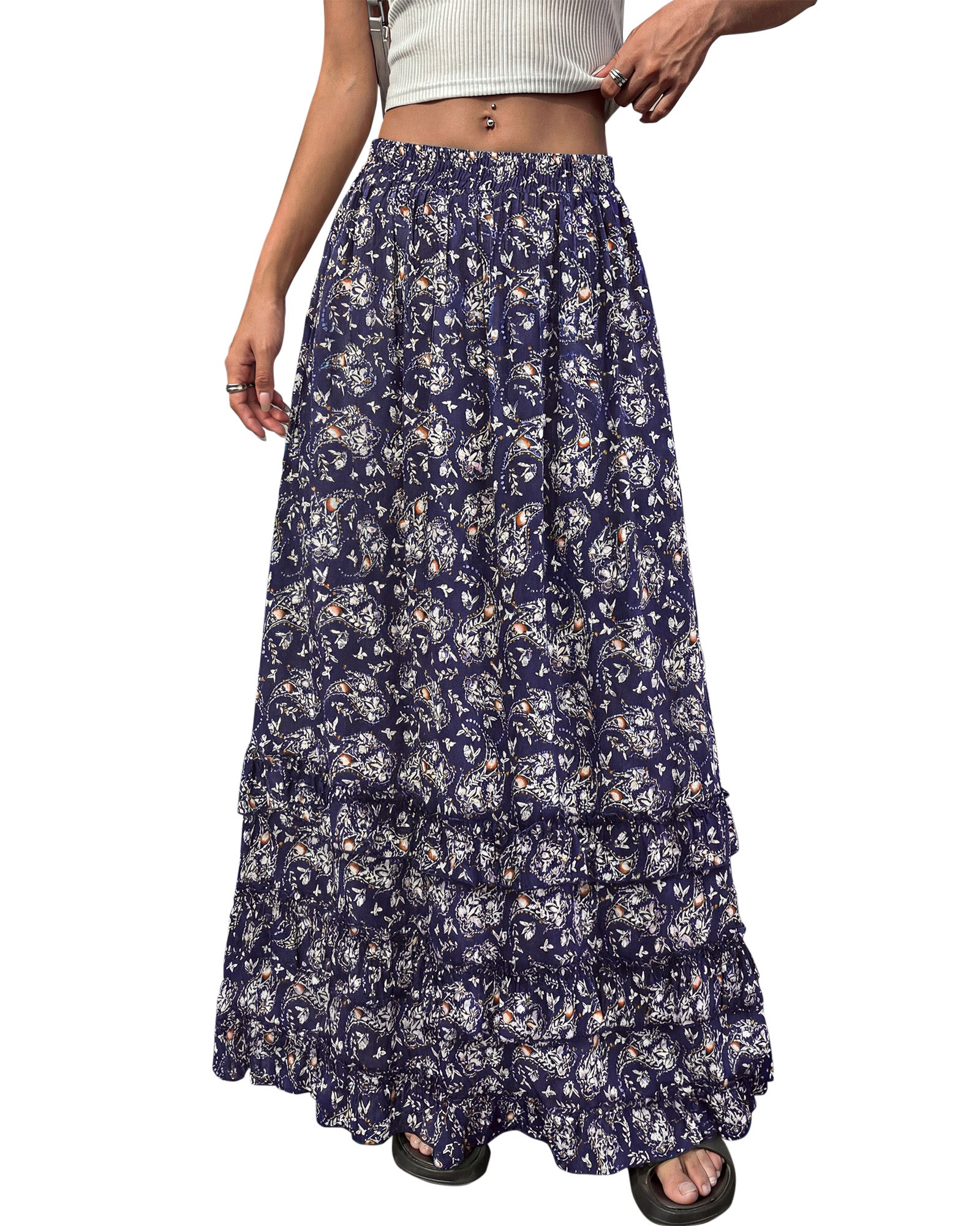 BTFBM Skirts for Women Summer Flowy A-Line Floral Boho Maxi Skirt Long Wedding Guest Dresses Spring Outfits 2026