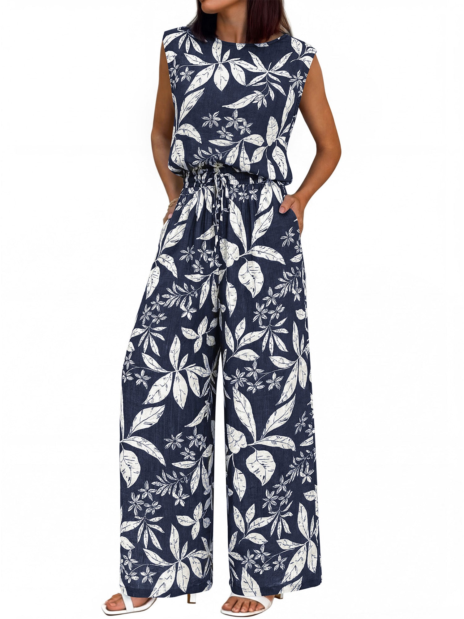 BTFBM Lounge Sets For Women Summer Sweatsuits 2 Piece Tracksuit Sleeveless Tops Wide Leg Pants Floral Vacation Outfits