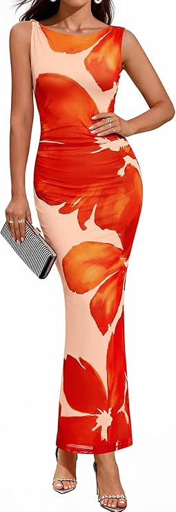 BTFBM Women Floral Cocktail Wedding Guest Dress Summer Spring 2026 Twist Strap Bodycon Mesh Beach Vacation Maxi Dresses