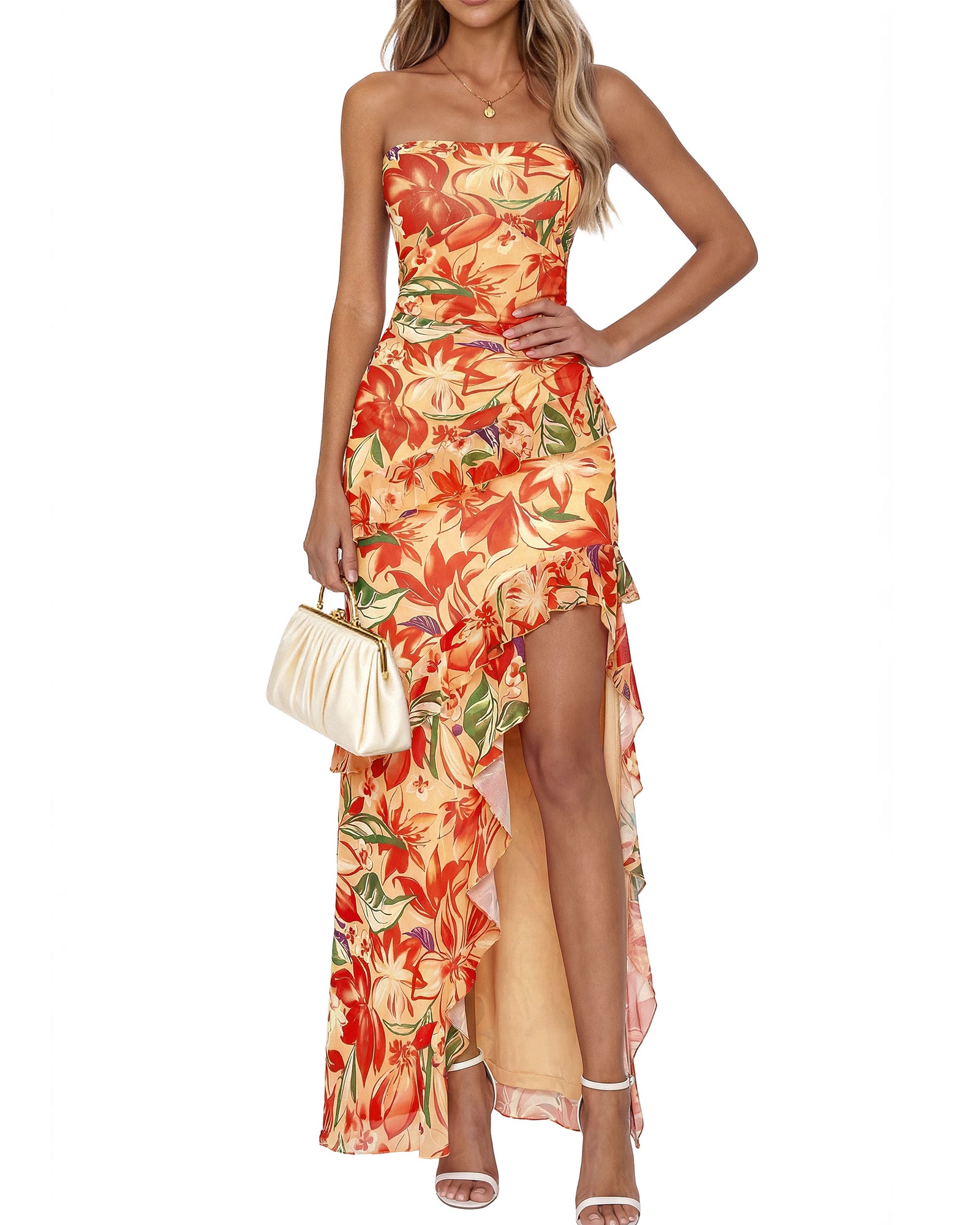 BTFBM Off The Shoulder Dresses for Women Summer 2026 Strapless Ruffle Sundress Slit Formal Cocktail Wedding Guest Dress