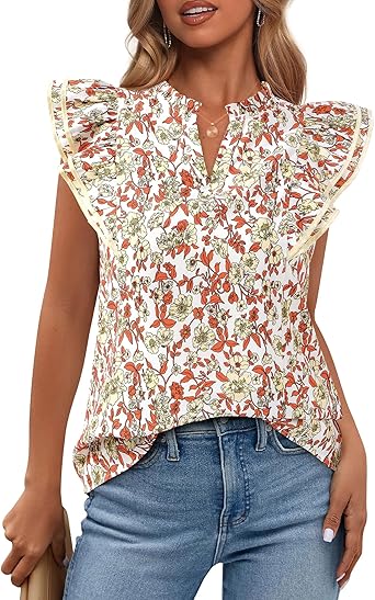 BTFBM Womens Tops Dressy Casual 2026 Spring Summer Shirts Boho Floral V Neck Ruffle Cap Sleeve Business Work Blouses
