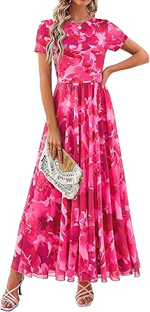 BTFBM Summer Dresses for Women 2026 Formal Short Sleeve Floral Homecoming Dress Maxi Wedding Guest Vacation Outfits