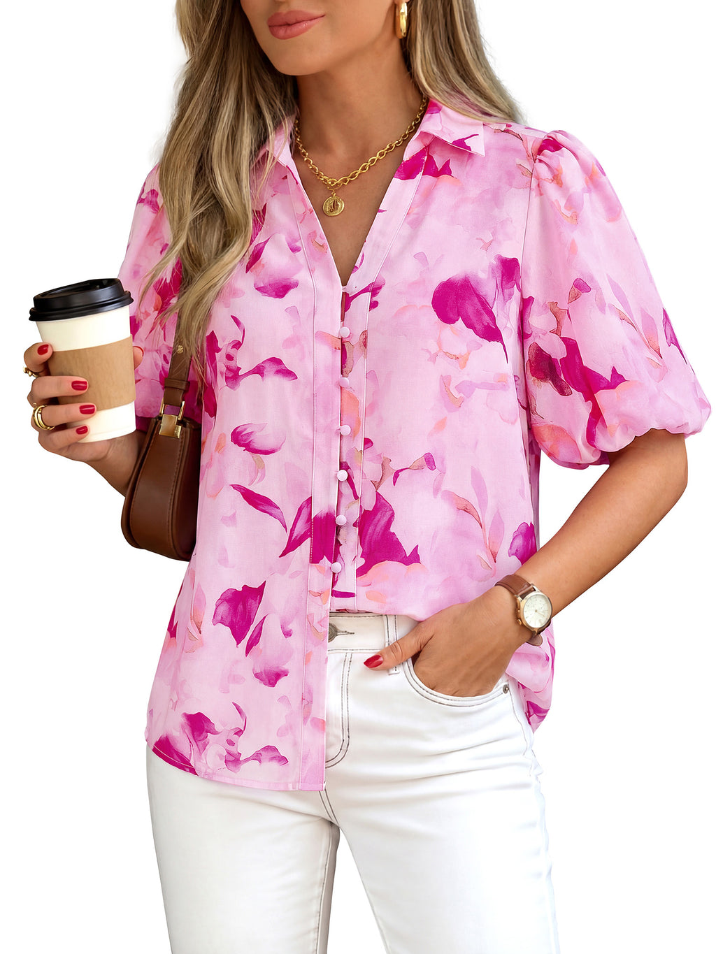 BTFBM Womens Tops Summer Button Down Shirts Casual Short Sleeve V Neck Floral Boho Business Blouses Vacation Outfits