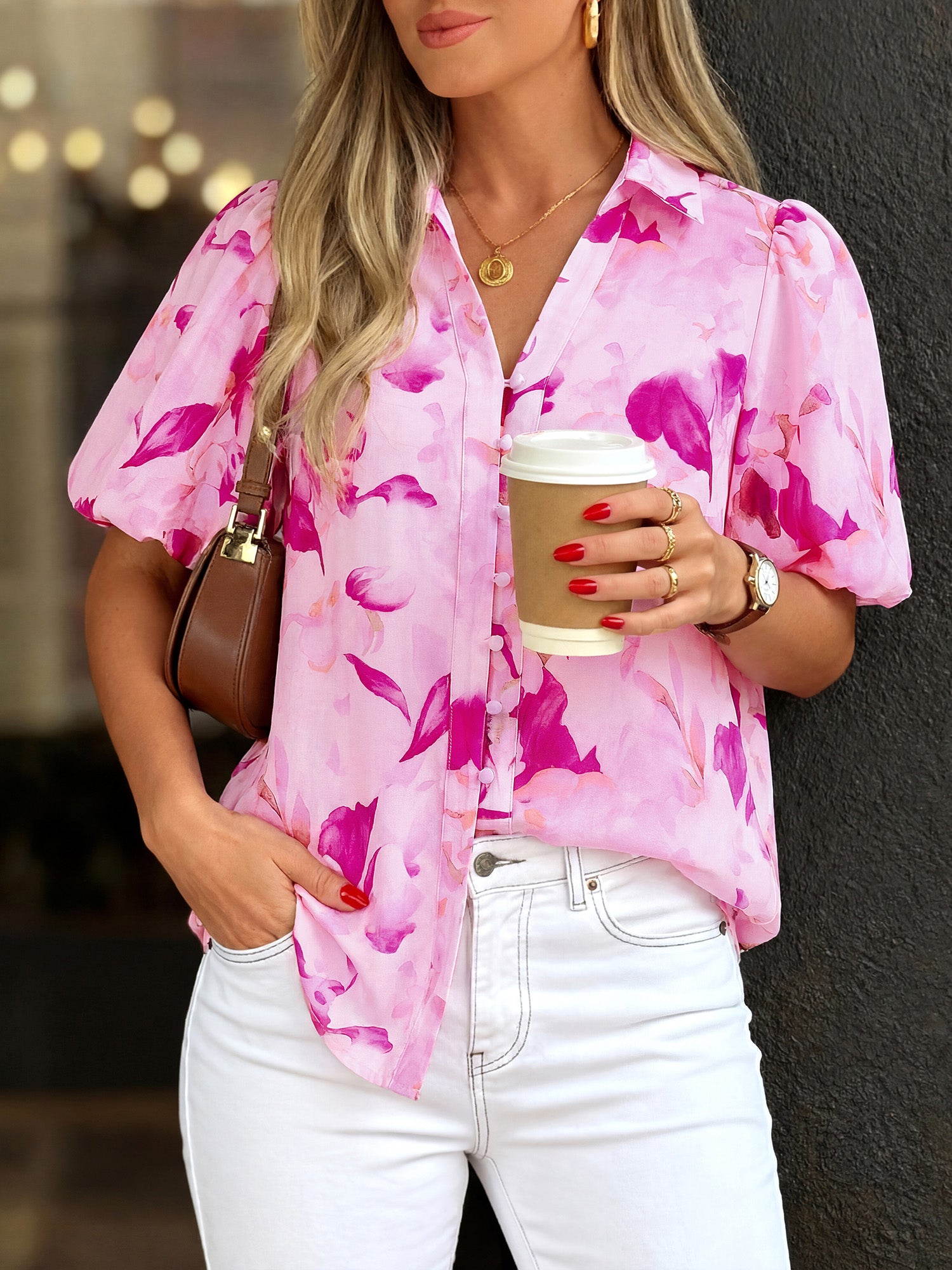 BTFBM Womens Tops Summer Button Down Shirts Casual Short Sleeve V Neck Floral Boho Business Blouses Vacation Outfits