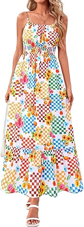 BTFBM Summer Dresses for Women 2026 Sleeveless Spaghetti Strap High Waist Boho Beach Vacation Clothes Spring Maxi Dress