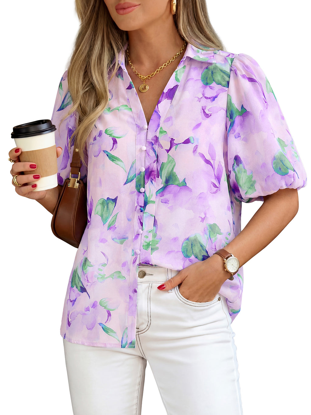 BTFBM Womens Tops Summer Button Down Shirts Casual Short Sleeve V Neck Floral Boho Business Blouses Vacation Outfits