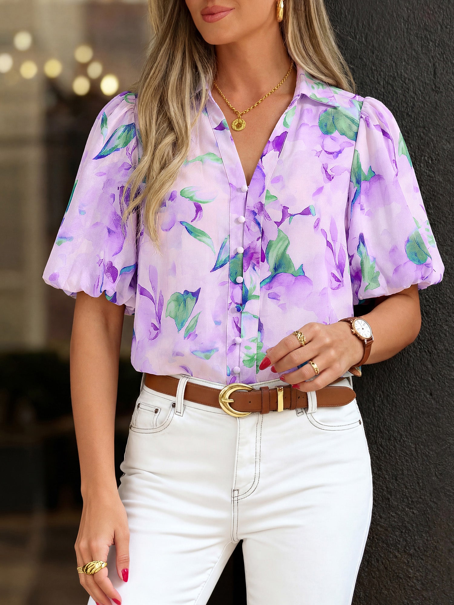 BTFBM Womens Tops Summer Button Down Shirts Casual Short Sleeve V Neck Floral Boho Business Blouses Vacation Outfits