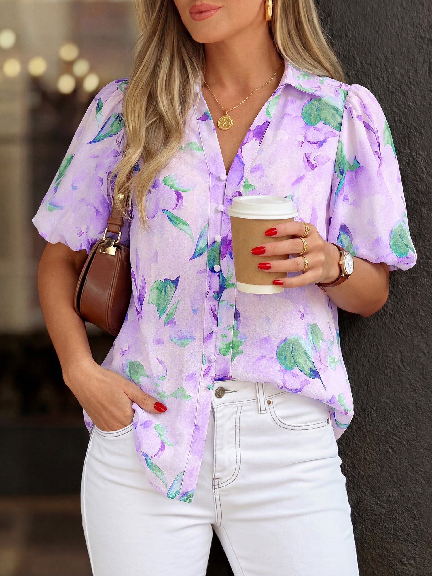 BTFBM Womens Tops Summer Button Down Shirts Casual Short Sleeve V Neck Floral Boho Business Blouses Vacation Outfits