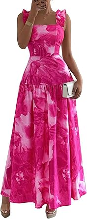 BTFBM Dresses for Women Summer 2026 Formal Sleeveless Smocked Floral Long Wedding Guest Dress Party Spring