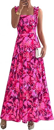 BTFBM Dresses for Women Summer 2026 Formal Sleeveless Smocked Floral Long Wedding Guest Dress Party Spring