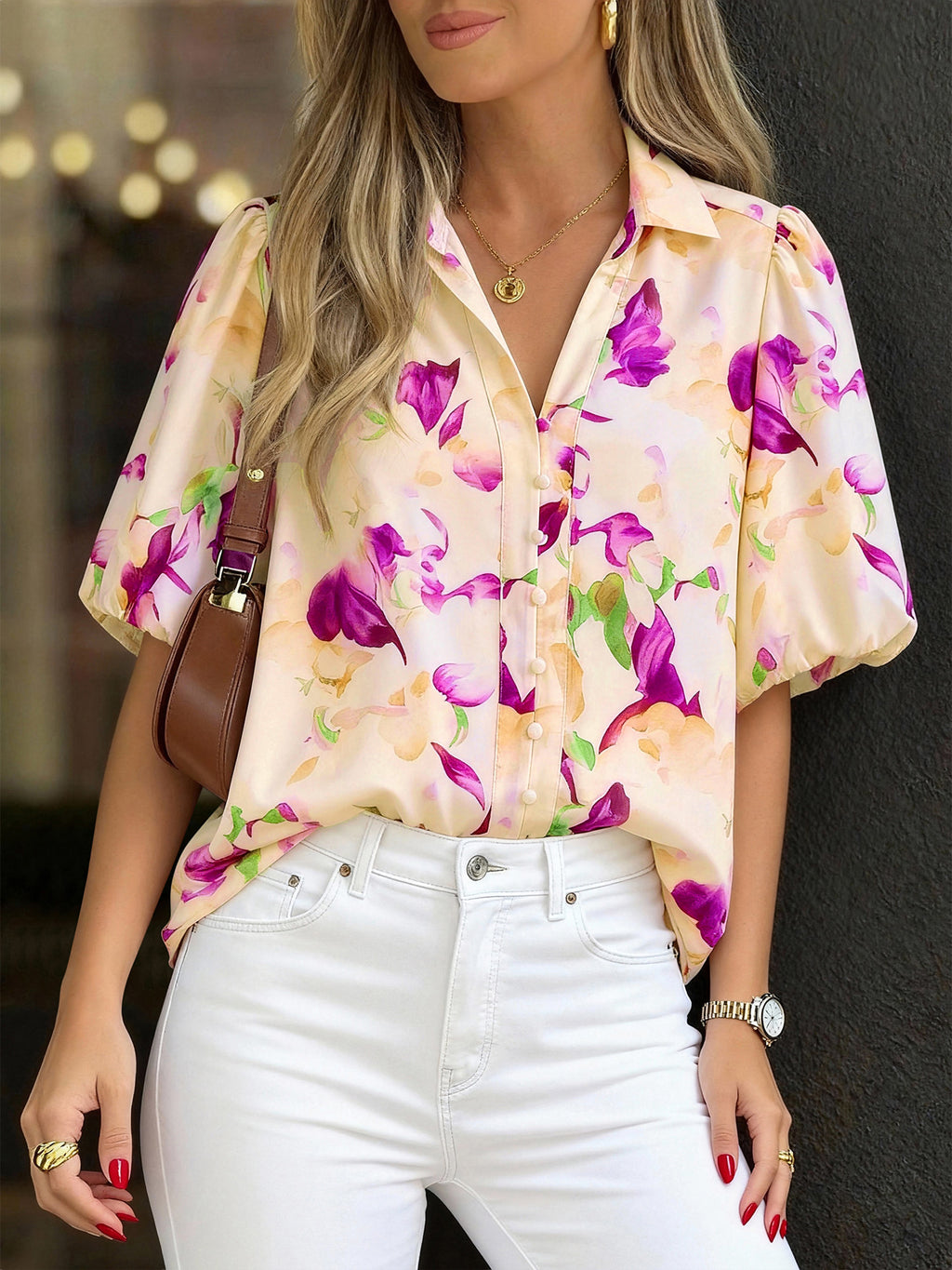 BTFBM Womens Tops Summer Button Down Shirts Casual Short Sleeve V Neck Floral Boho Business Blouses Vacation Outfits