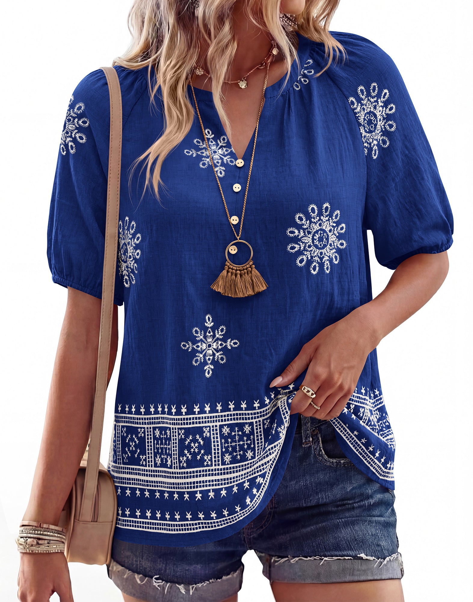 BTFBM Womens Summer Tops Boho V Neck Short Sleeve Dressy Casual Business Blouses Flowy Floral Print Shirt Trendy 2026