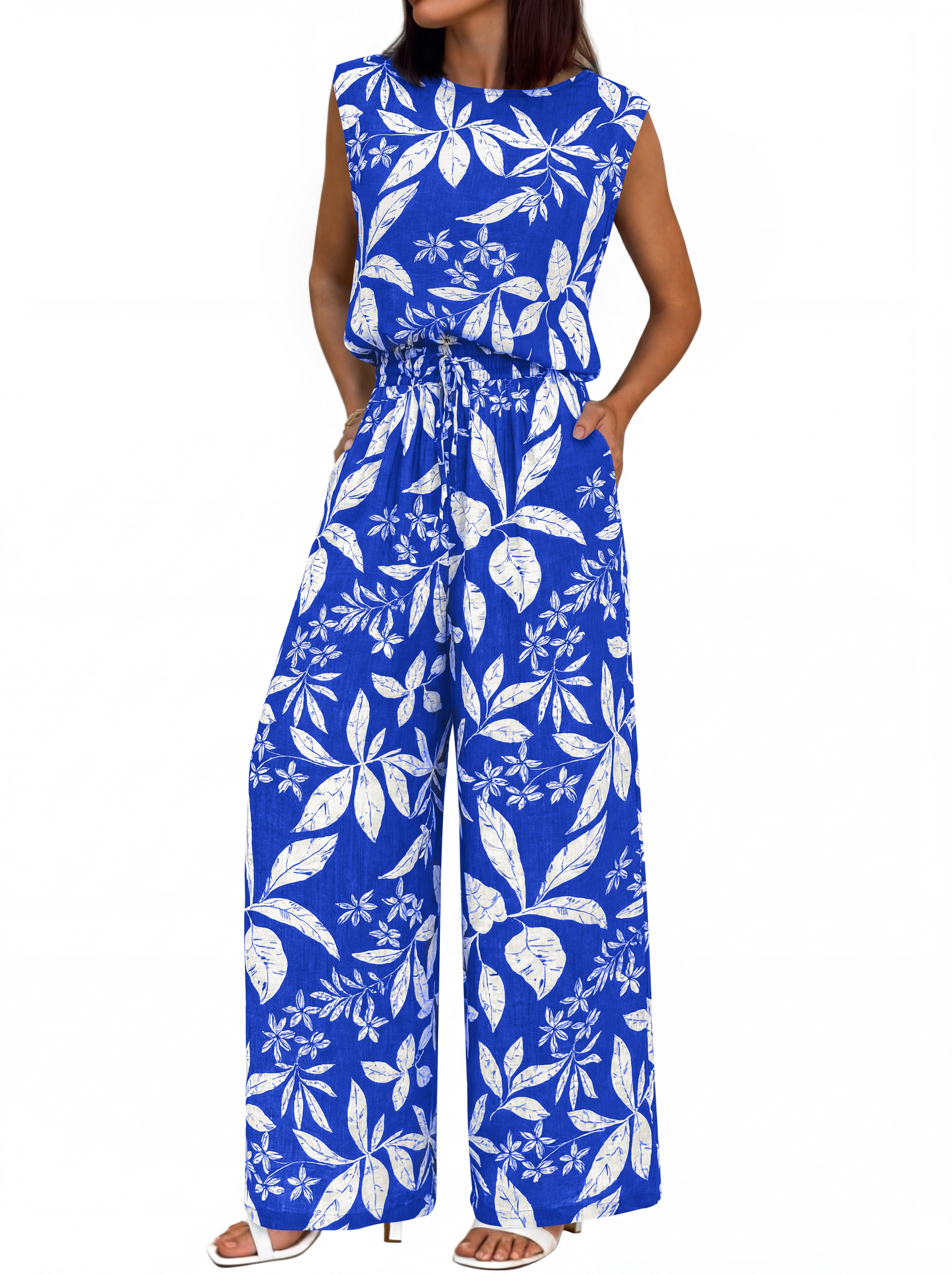 BTFBM Lounge Sets For Women Summer Sweatsuits 2 Piece Tracksuit Sleeveless Tops Wide Leg Pants Floral Vacation Outfits