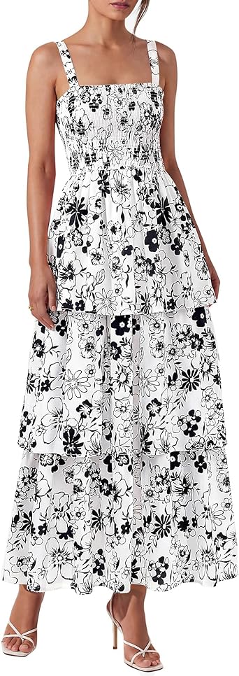 BTFBM Summer Dresses for Women 2026 Floral Spaghetti Strap Wedding Guest Dress Maxi Beach Vacation Clothes