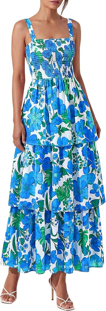 BTFBM Summer Dresses for Women 2026 Floral Spaghetti Strap Wedding Guest Dress Maxi Beach Vacation Clothes