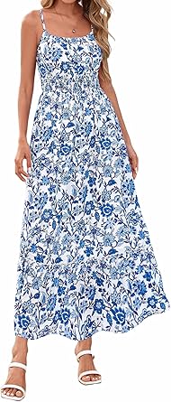 BTFBM Summer Dresses for Women 2026 Sleeveless Spaghetti Strap High Waist Boho Beach Vacation Clothes Spring Maxi Dress