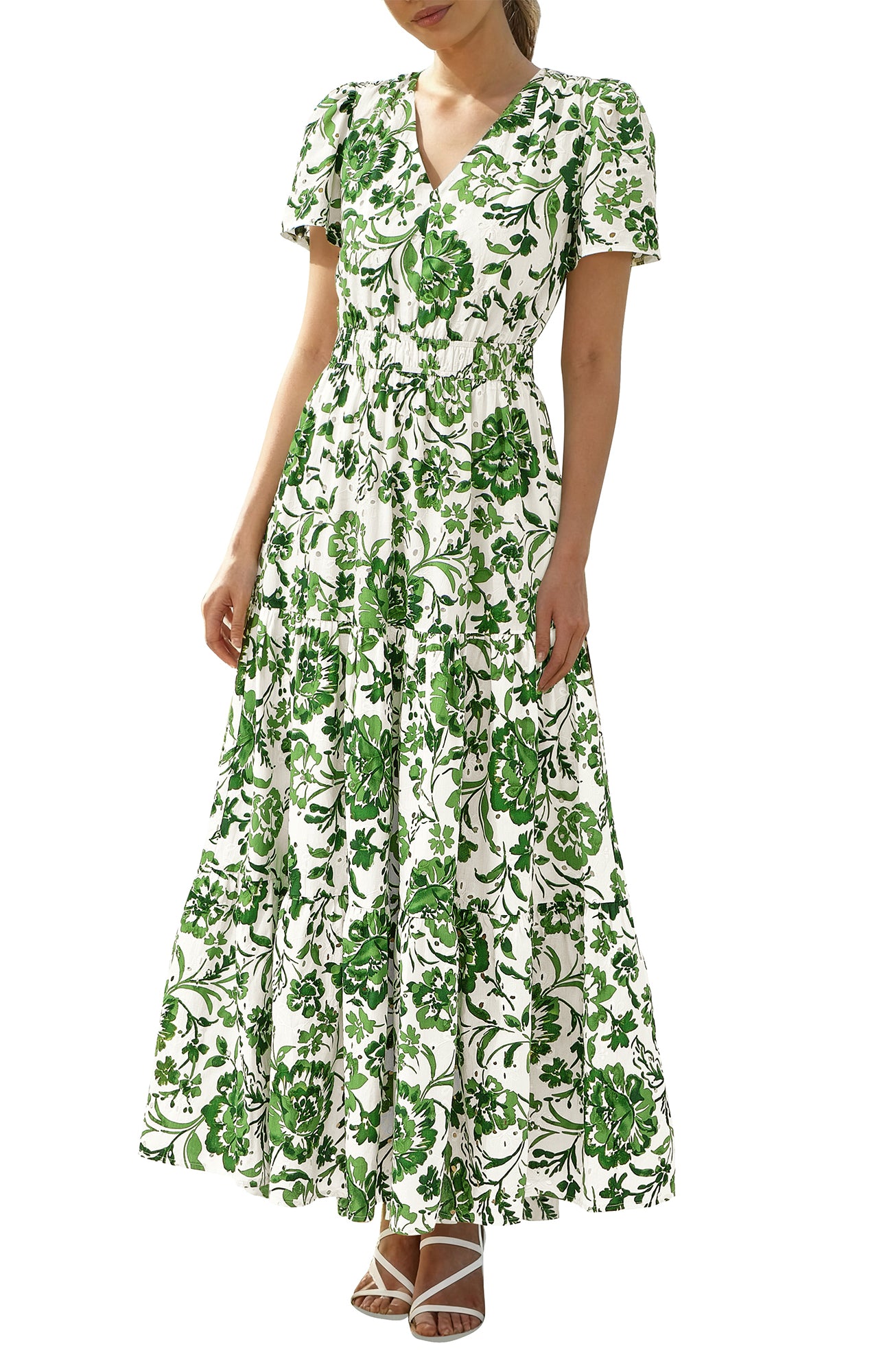 BTFBM Womens Summer Dresses 2026 V Neck Hollow Out Eyelet A Line Flowy Boho Beach Vacation Wedding Guest Maxi Dress