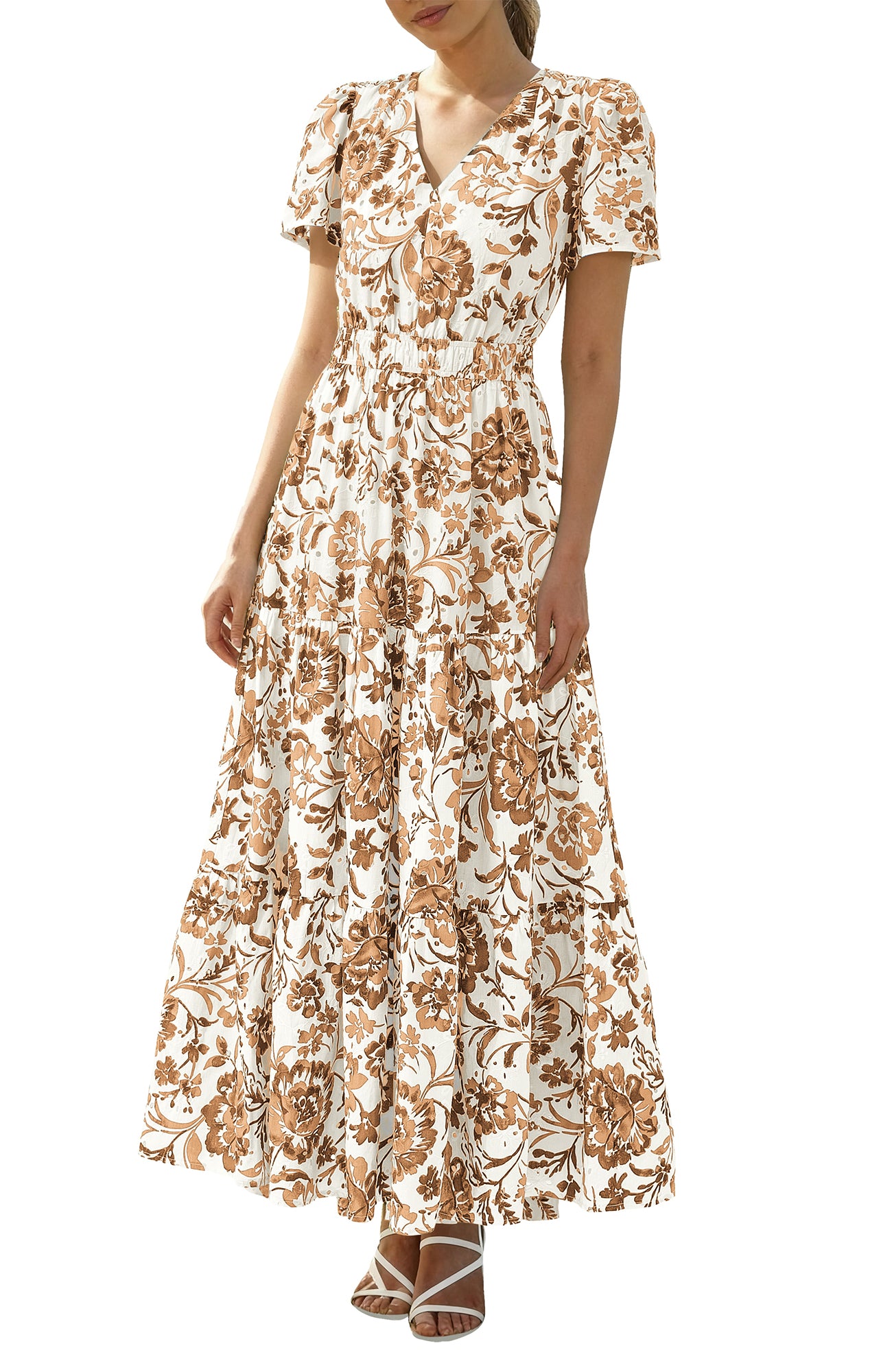BTFBM Womens Summer Dresses 2026 V Neck Hollow Out Eyelet A Line Flowy Boho Beach Vacation Wedding Guest Maxi Dress