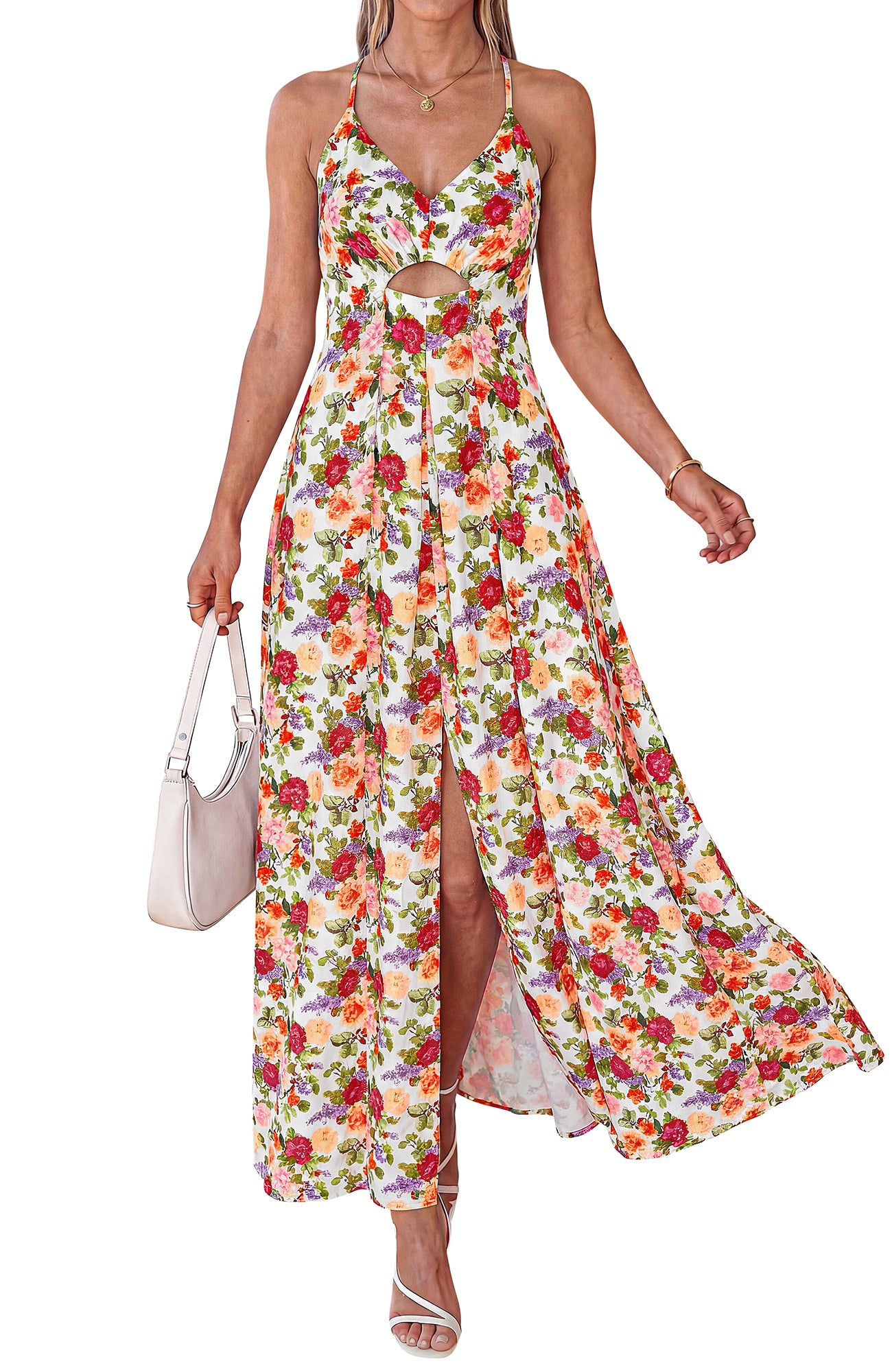 BTFBM Summer Dresses for Women 2026 Spring Floral Spaghetti Strap Smocked Cutout Maxi Dress Resort Beach Vacation Outfit