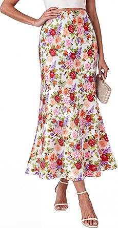 BTFBM Satin Maxi Skirts for Women 2026 Summer Spring Boho A Line High Waisted Cocktail Wedding Guest Party Silk Midi Skirt