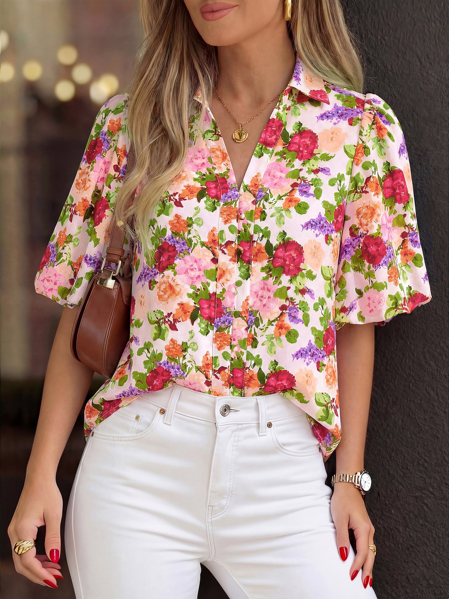 BTFBM Womens Tops Summer Button Down Shirts Casual Short Sleeve V Neck Floral Boho Business Blouses Vacation Outfits