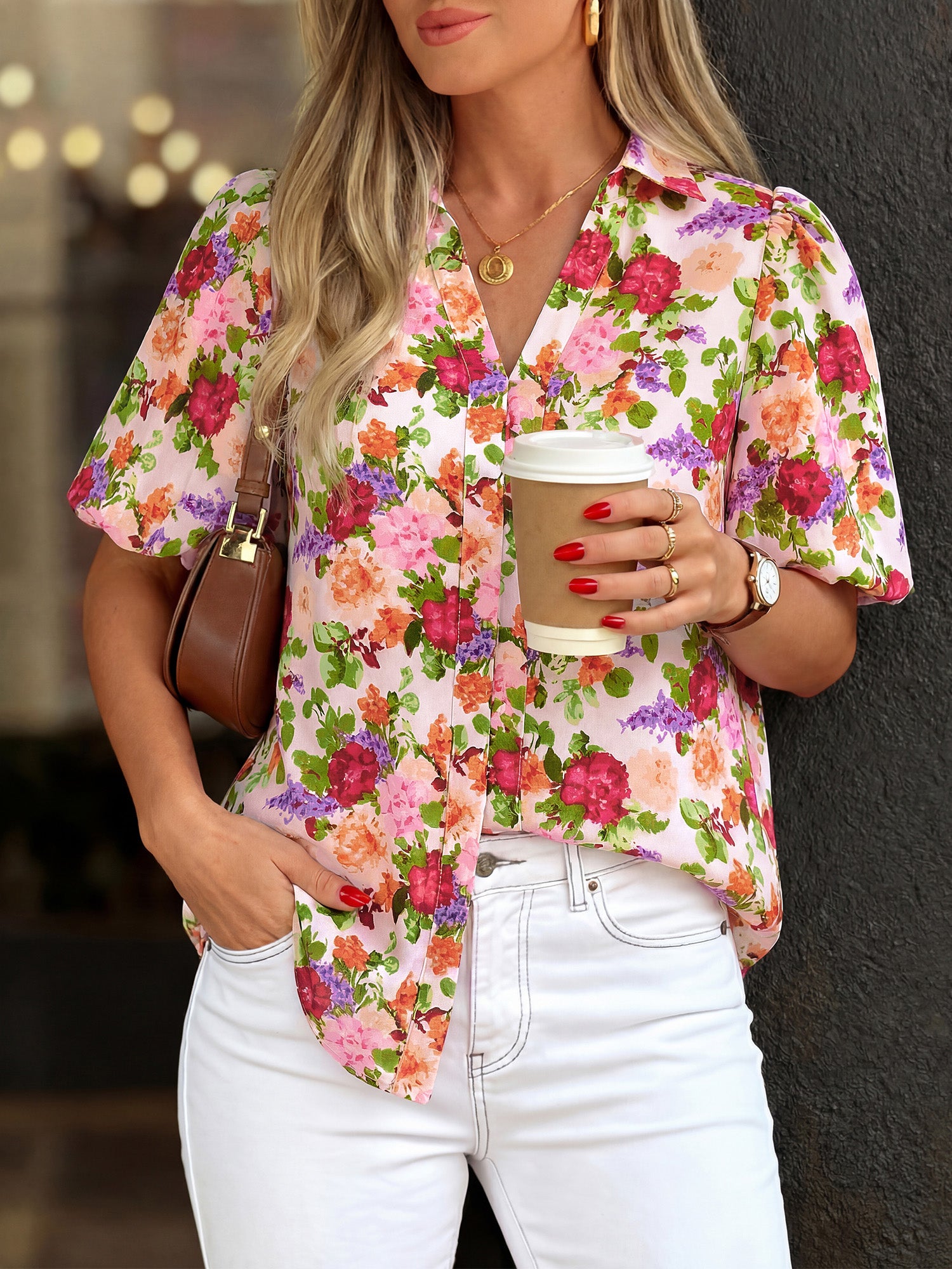 BTFBM Womens Tops Summer Button Down Shirts Casual Short Sleeve V Neck Floral Boho Business Blouses Vacation Outfits