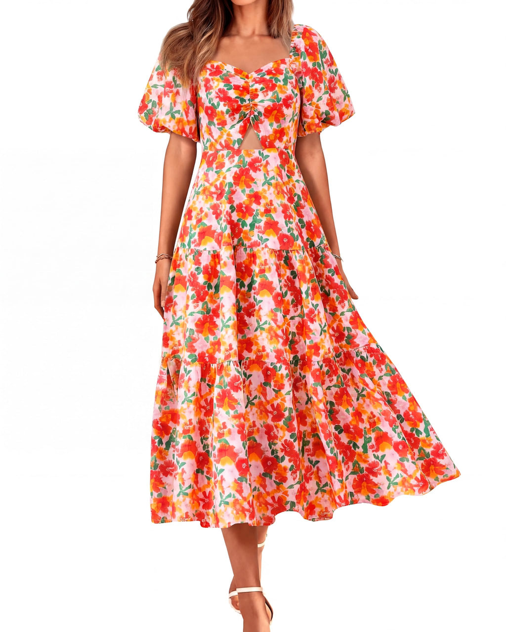 BTFBM Summer Dresses for Women 2026 Spring Outfits Beach Vacation Short Sleeve Smocked Boho Casual Floral Maxi Dress