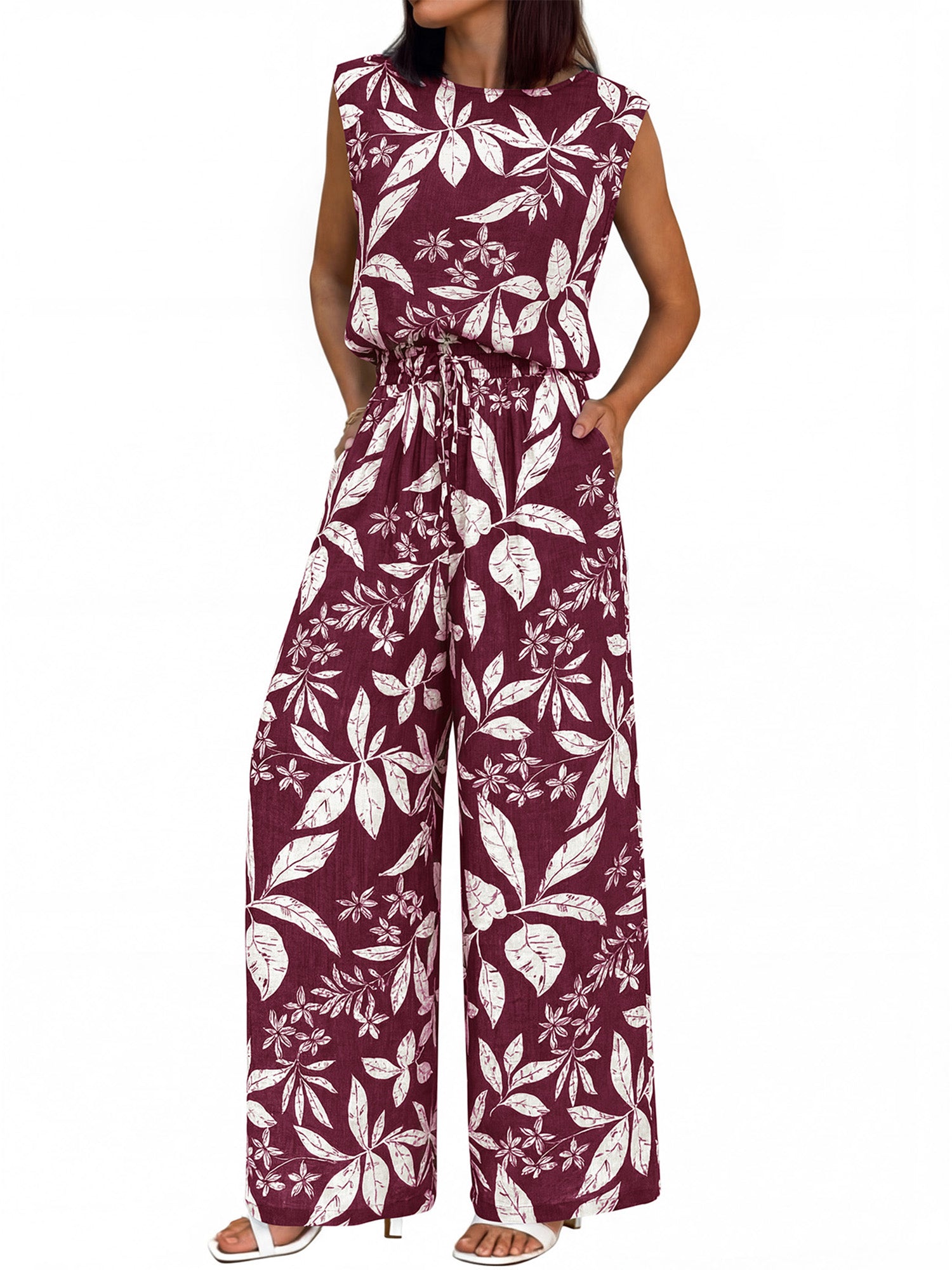 BTFBM Lounge Sets For Women Summer Sweatsuits 2 Piece Tracksuit Sleeveless Tops Wide Leg Pants Floral Vacation Outfits