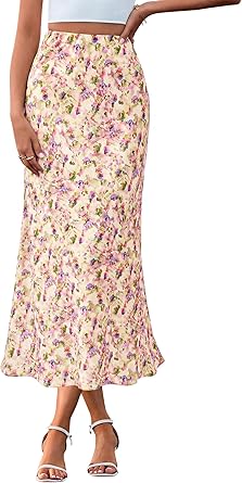 BTFBM Satin Skirts for Women 2025 Fall Winter High Waisted A-Line Leopard Print Floral Cocktail Wedding Silk Midi Skirt