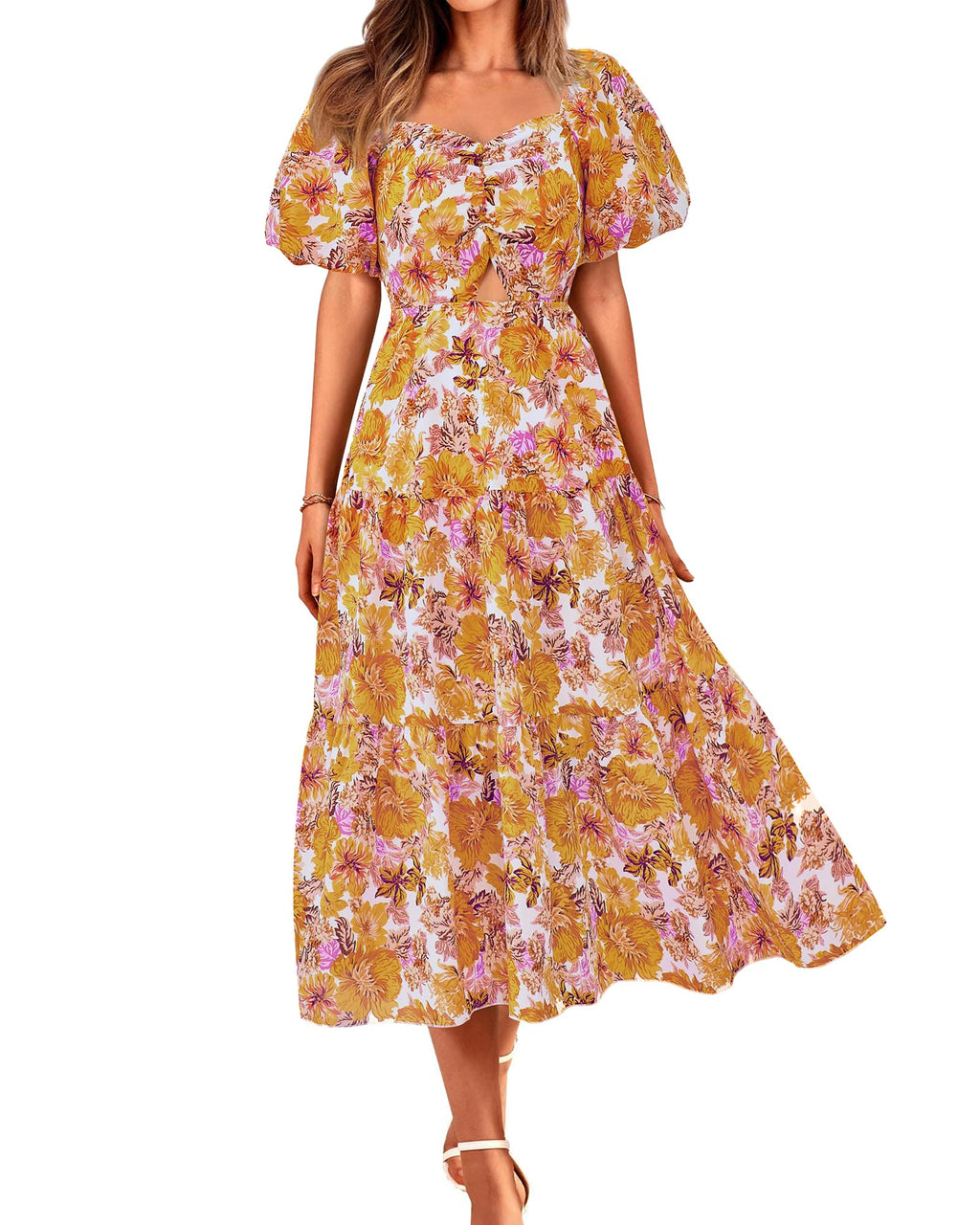 BTFBM Summer Dresses for Women 2026 Spring Outfits Beach Vacation Short Sleeve Smocked Boho Casual Floral Maxi Dress
