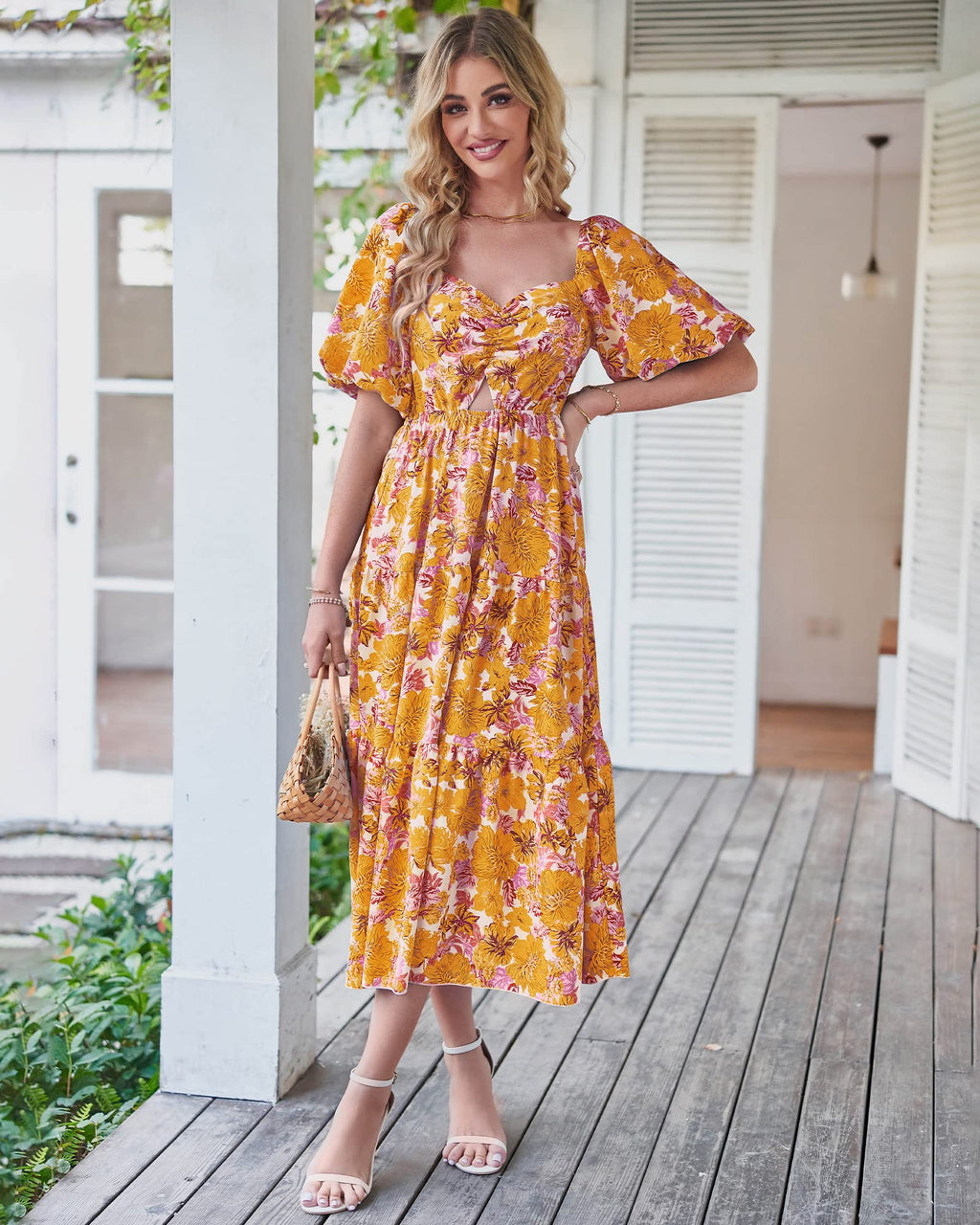 BTFBM Summer Dresses for Women 2026 Spring Outfits Beach Vacation Short Sleeve Smocked Boho Casual Floral Maxi Dress