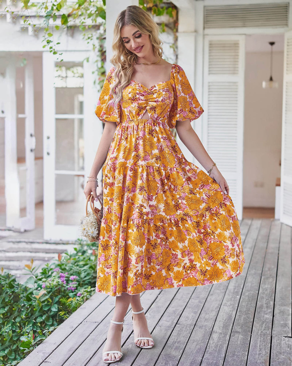 BTFBM Summer Dresses for Women 2026 Spring Outfits Beach Vacation Short Sleeve Smocked Boho Casual Floral Maxi Dress