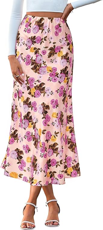 BTFBM Satin Skirts for Women 2025 Fall Winter High Waisted A-Line Leopard Print Floral Cocktail Wedding Silk Midi Skirt
