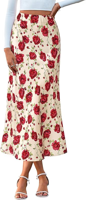 BTFBM Satin Skirts for Women 2025 Fall Winter High Waisted A-Line Leopard Print Floral Cocktail Wedding Silk Midi Skirt