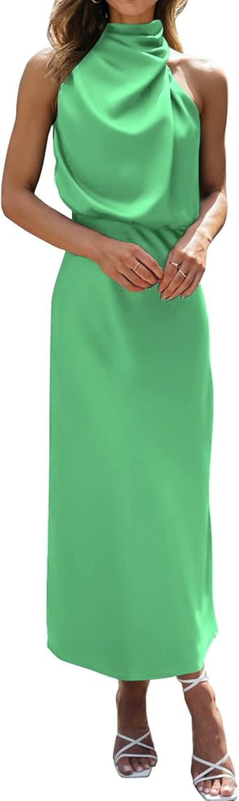 BTFBM Cocktail Dresses for Women Sleeveless Mock Neck Keyhole High Waist Maxi Wedding Guest Dress Spring Clothes 2026