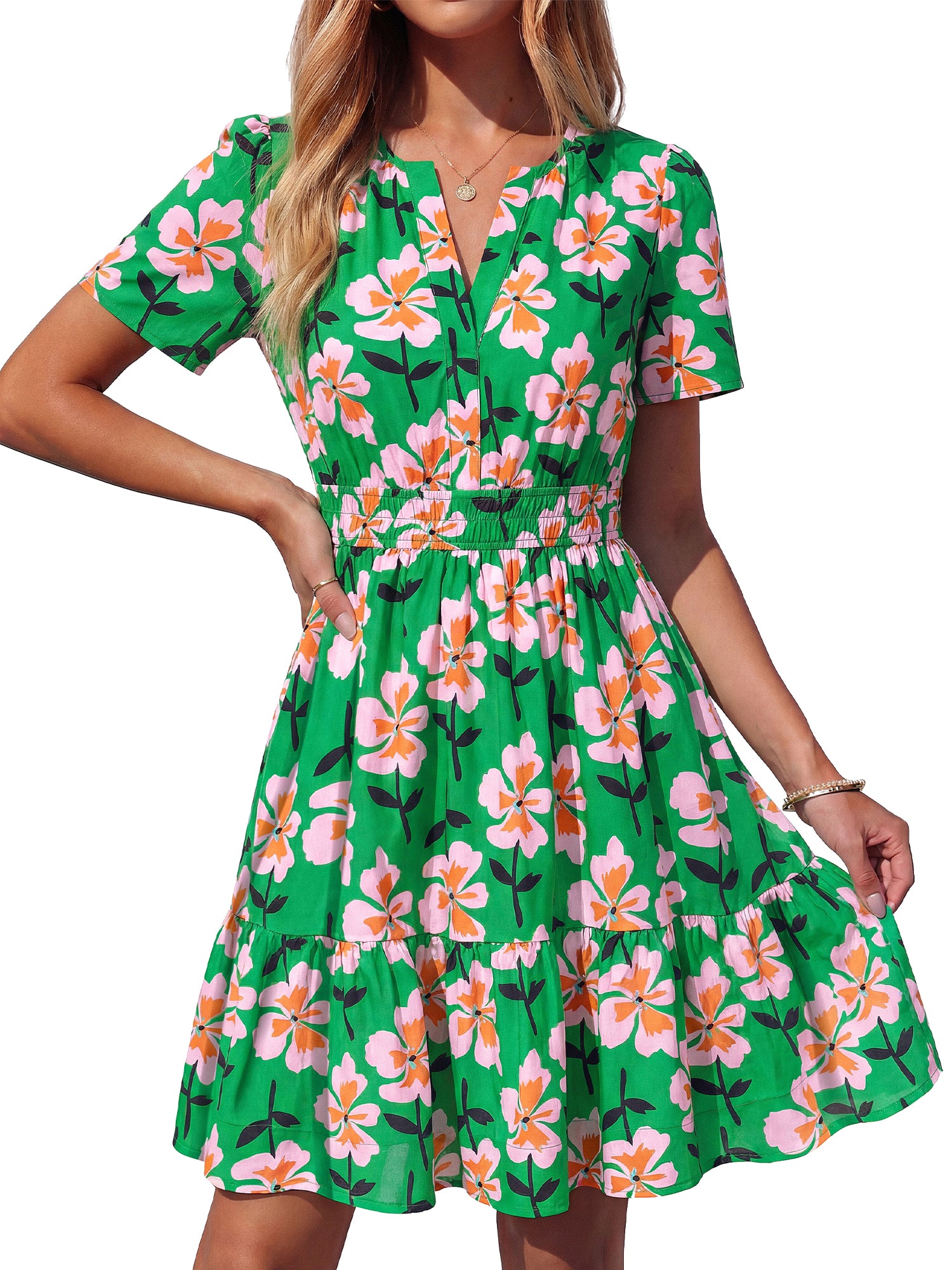 BTFBM Summer Dresses for Women 2026 Lightweight Casual Short Sleeve Floral Mini Dress A Line Beach Vacation Sundress