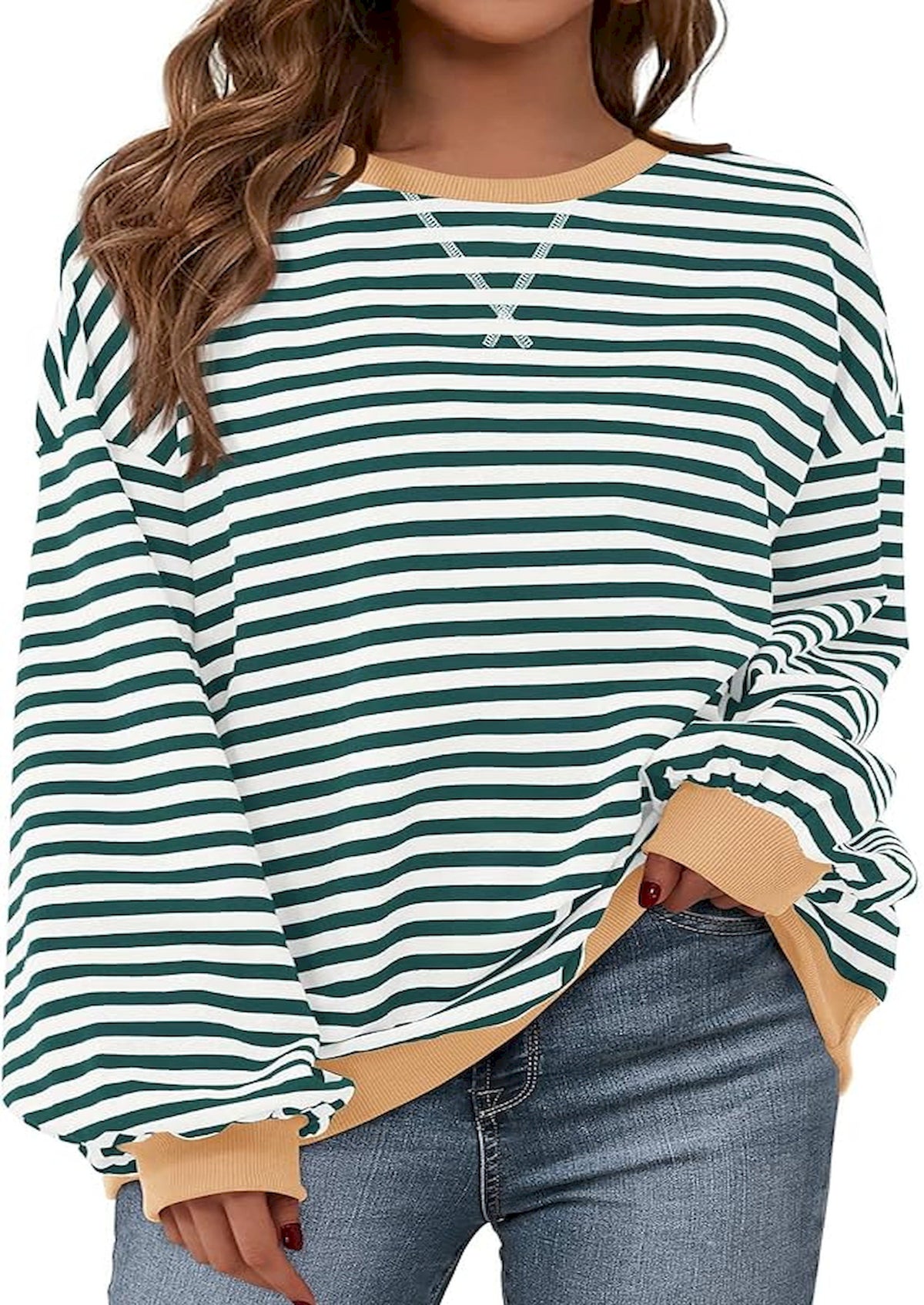 BTFBM Sweatshirt For Women 2026 Summer Crewneck Long Sleeve Oversized Striped Pullover Tops Y2K Clothes Workout Shirt
