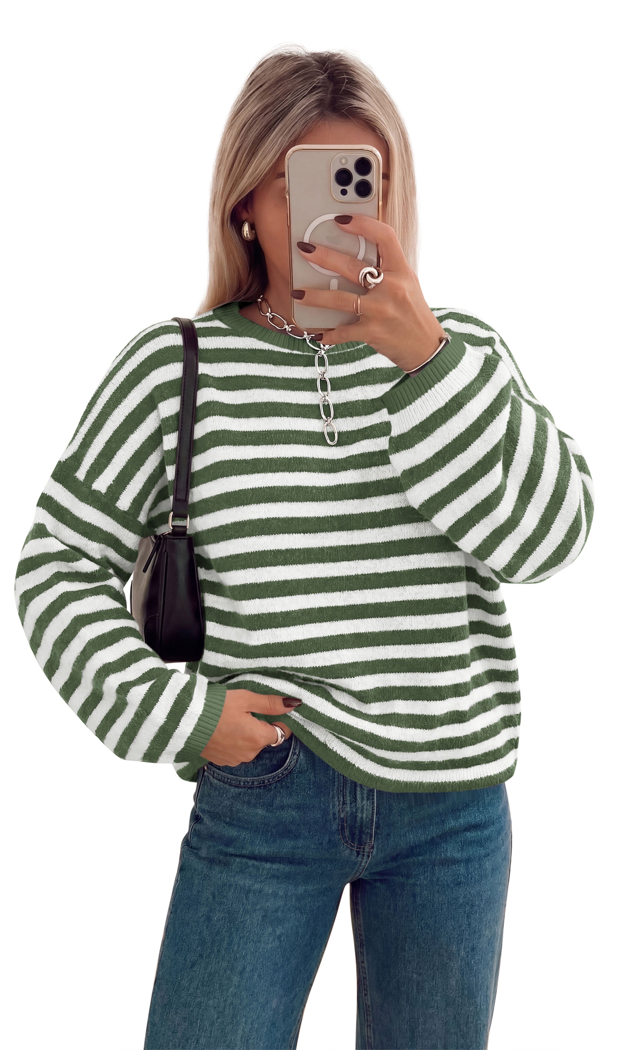 BTFBM Women's Lightweight Oversized Striped Sweater | Soft Knit Cozy Sweaters, Crew Neck Long Sleeve Pullover, y2k Color Block, Casual Holiday Outfits, Winter Fall Clothes 2026