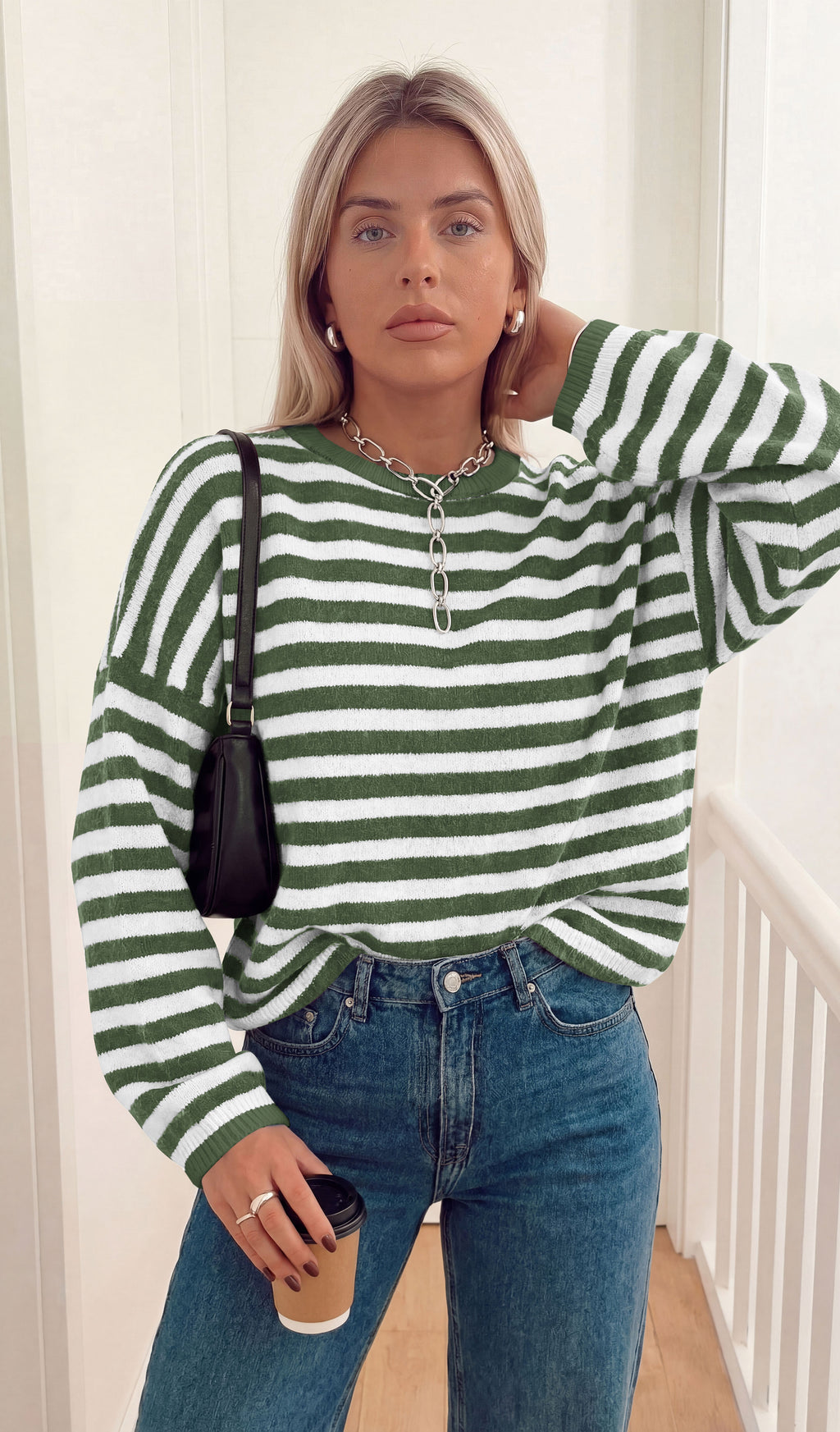 BTFBM Women's Lightweight Oversized Striped Sweater | Soft Knit Cozy Sweaters, Crew Neck Long Sleeve Pullover, y2k Color Block, Casual Holiday Outfits, Winter Fall Clothes 2026