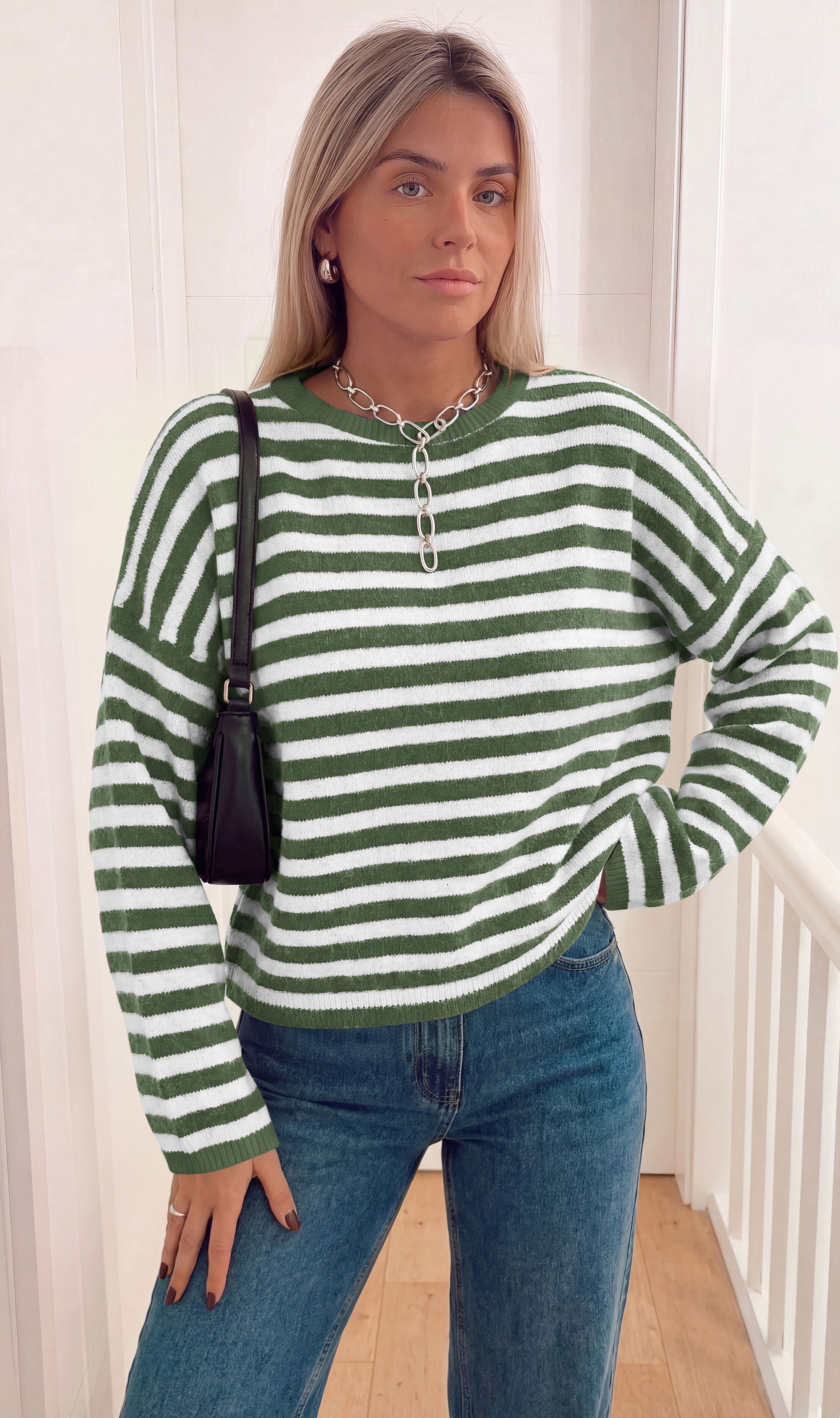 BTFBM Women's Lightweight Oversized Striped Sweater | Soft Knit Cozy Sweaters, Crew Neck Long Sleeve Pullover, y2k Color Block, Casual Holiday Outfits, Winter Fall Clothes 2026